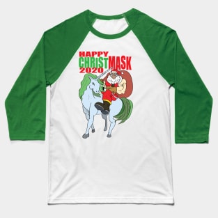 Muscle Santa Blue Riding Unicorn Baseball T-Shirt